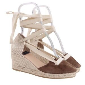 Gaimo Espadrille Wedge Sandals Brown Suede Ankle Tie Lace Up Womens Spain